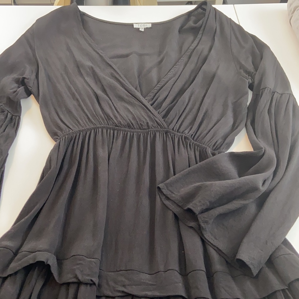 Tobi black v neck flare mini dress